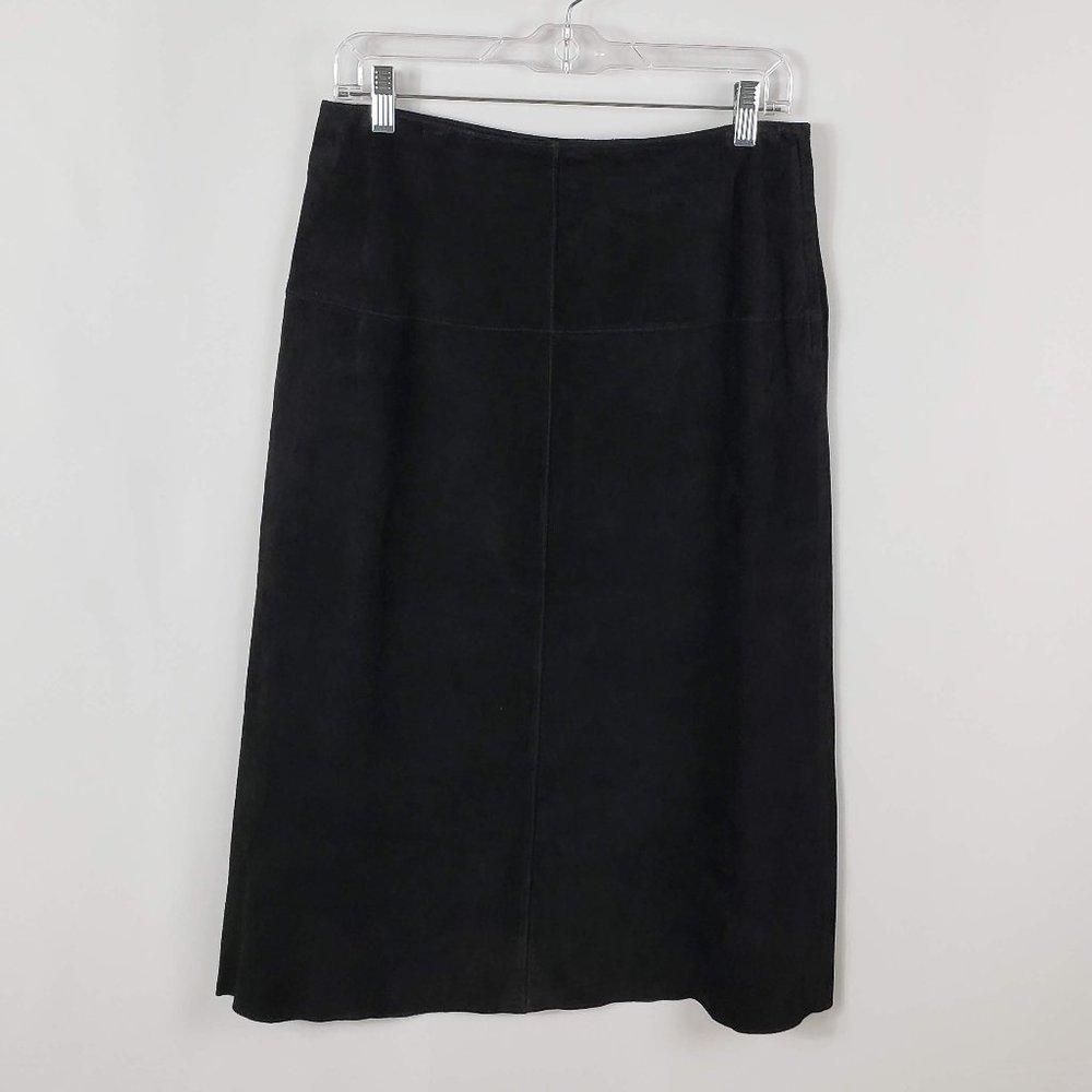 Co & Eddy Black Leather-Suede Maxi Skirt